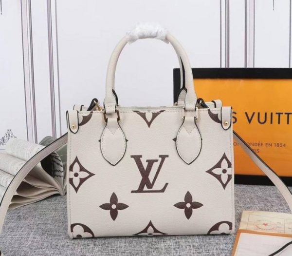 Replica Louis Vuitton Bicolor Monogram Empreinte Leather Onthego PM Bag In Cream And Bois De Rose Pink