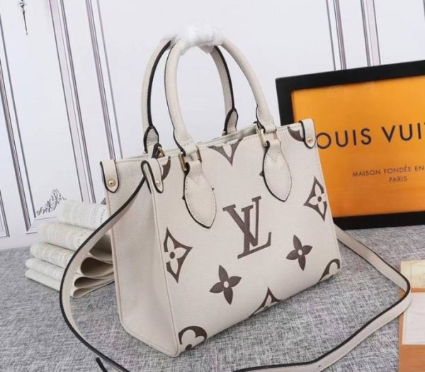 Replica Louis Vuitton Bicolor Monogram Empreinte Leather Onthego PM Bag In Cream And Bois De Rose Pink - Image 2