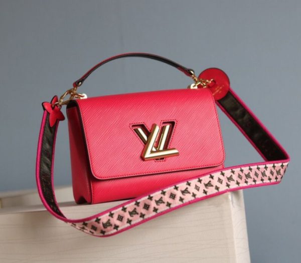 Replica Louis Vuitton Epi Leather Twist MM Handbag In Red With Embroidered Strap