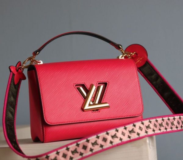 Replica Louis Vuitton Epi Leather Twist MM Handbag In Red With Embroidered Strap - Image 2