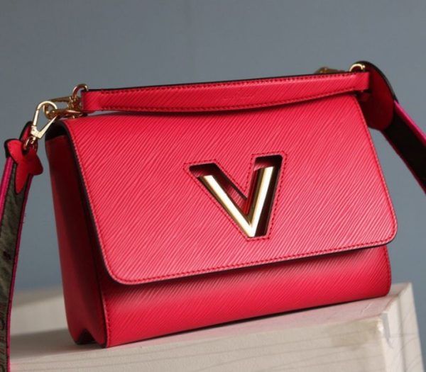 Replica Louis Vuitton Epi Leather Twist MM Handbag In Red With Embroidered Strap - Image 4