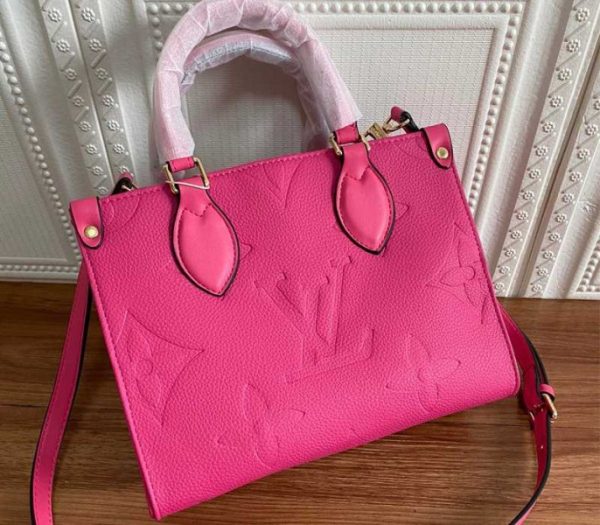 Replica Louis Vuitton Monogram Empreinte Leather Onthego PM Bag In Freesia Pink - Image 2