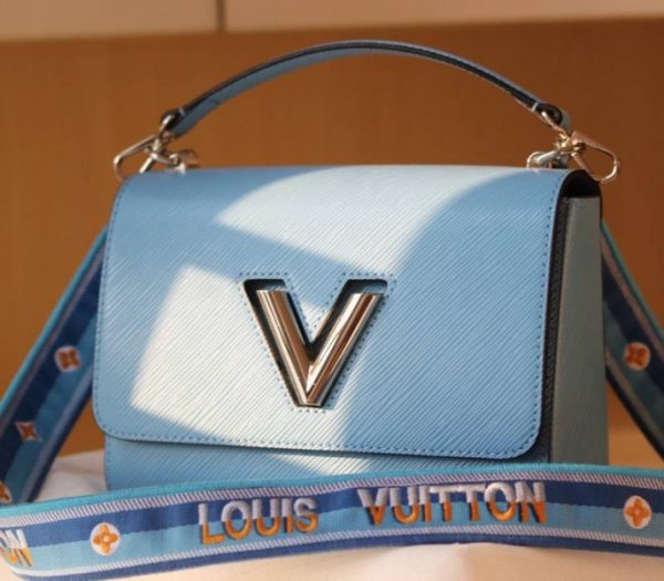 Replica Louis Vuitton Epi Leather Twist MM Bag With Jacquard Strap In Bleuet Blue - Image 2