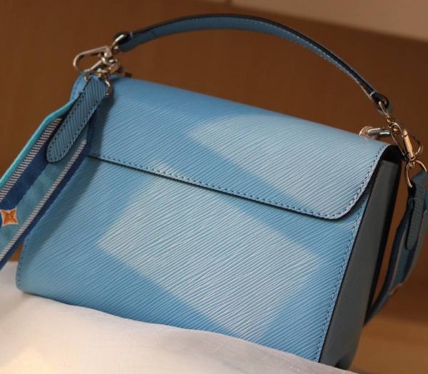 Replica Louis Vuitton Epi Leather Twist MM Bag With Jacquard Strap In Bleuet Blue - Image 3