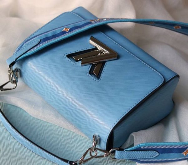 Replica Louis Vuitton Epi Leather Twist MM Bag With Jacquard Strap In Bleuet Blue - Image 4