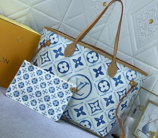 Replica Louis Vuitton LV By The Pool Monogram Tiles Canvas Neverfull MM Tote In Lagoon Blue - Image 2