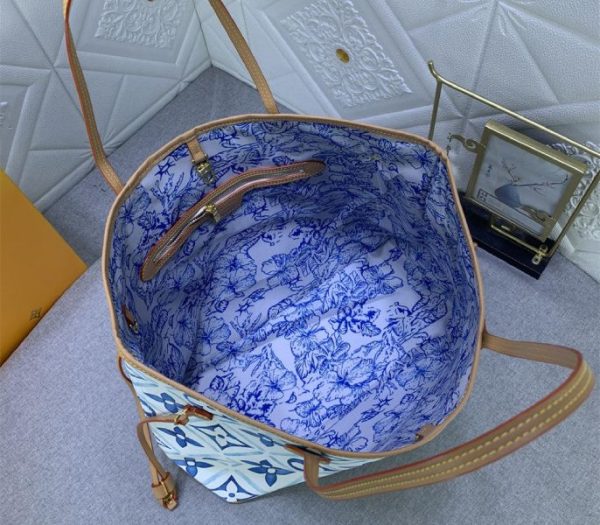 Replica Louis Vuitton LV By The Pool Monogram Tiles Canvas Neverfull MM Tote In Lagoon Blue - Image 8