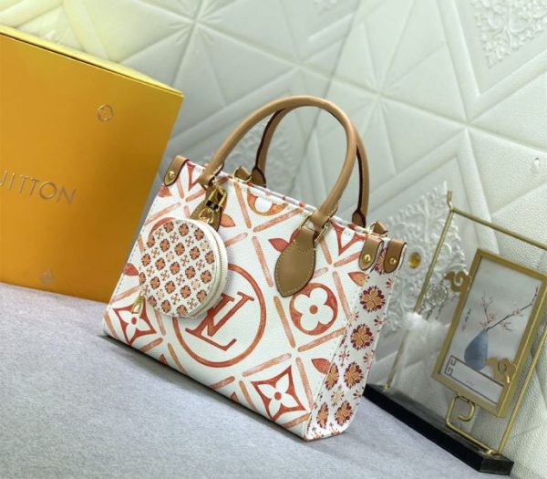 Replica Louis Vuitton LV By The Pool Monogram Tiles Canvas Onthego PM Tote In Coral - Image 2