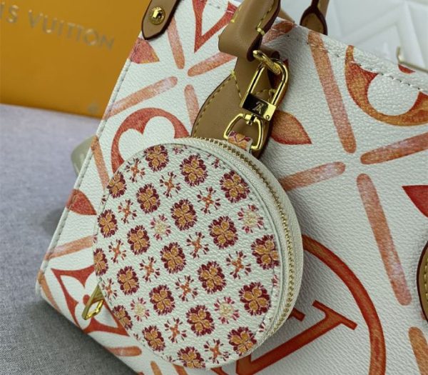 Replica Louis Vuitton LV By The Pool Monogram Tiles Canvas Onthego PM Tote In Coral - Image 5