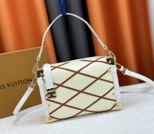 Louis Vuitton Malletage Leather Replica Side Trunk MM In Cream Beige And Chestnut Brown