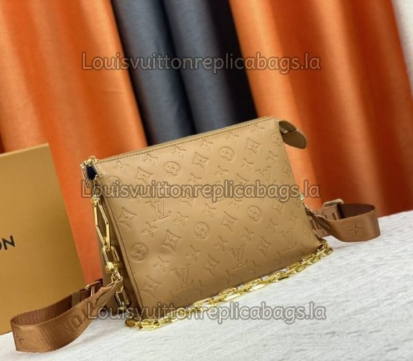 Replica Louis Vuitton Coussin PM Bag In Camel With Jacquard Strap - Image 2