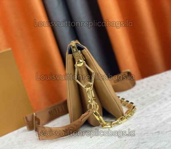 Replica Louis Vuitton Coussin PM Bag In Camel With Jacquard Strap - Image 4