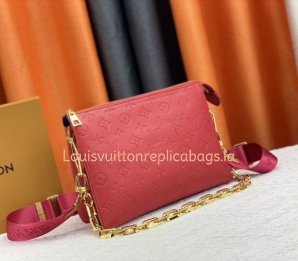 Replica Louis Vuitton Coussin PM Bag In Neon Red With Jacquard Strap - Image 2