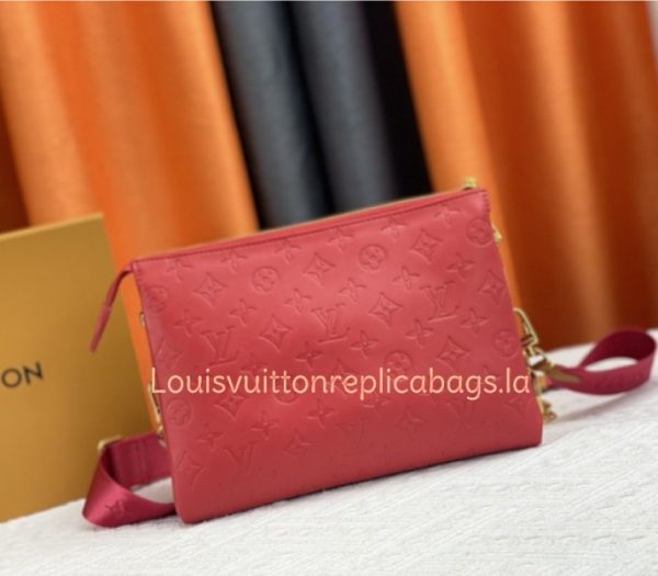 Replica Louis Vuitton Coussin PM Bag In Neon Red With Jacquard Strap - Image 3