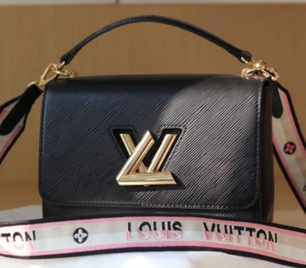 Replica Louis Vuitton Epi Leather Twist MM Bag Black With Jacquard Strap