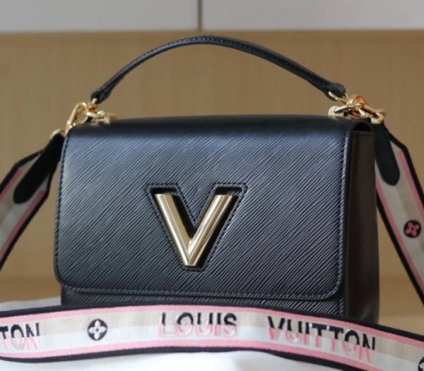 Replica Louis Vuitton Epi Leather Twist MM Bag Black With Jacquard Strap - Image 2