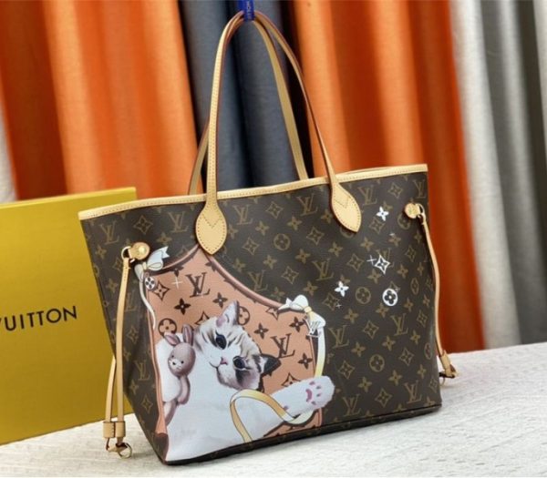 Replica Louis Vuitton Monogram Canvas Neverfull MM Tote With Cat Print - Image 3