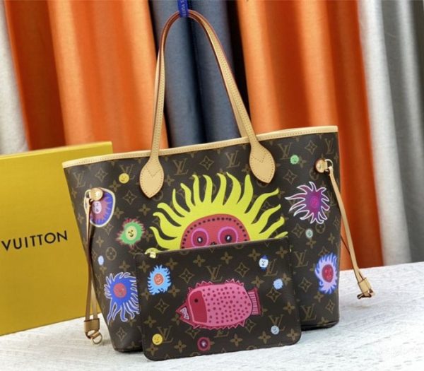 Replica Louis Vuitton X YK Monogram Canvas Neverfull MM Tote With Faces Print - Image 2