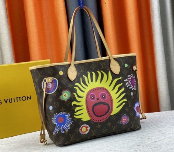 Replica Louis Vuitton X YK Monogram Canvas Neverfull MM Tote With Faces Print - Image 3