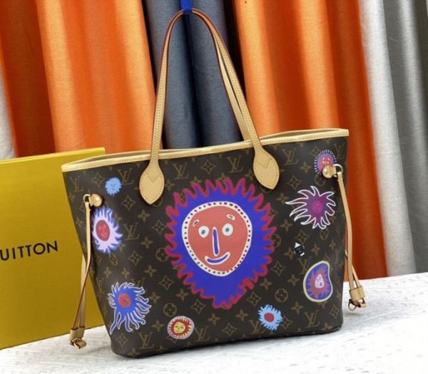 Replica Louis Vuitton X YK Monogram Canvas Neverfull MM Tote With Faces Print - Image 4