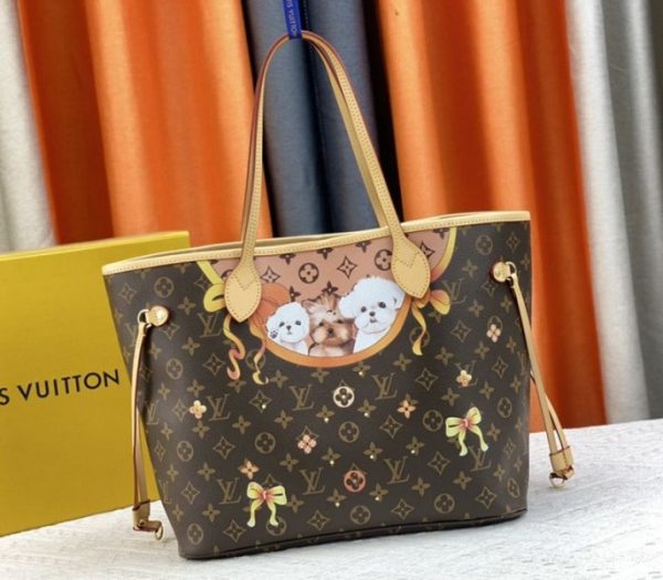 Replica Louis Vuitton Monogram Canvas Neverfull MM Tote With Puppies