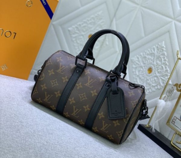 Replica Louis Vuitton Monogram Canvas Keepall Bandouliere 25 In Black - Image 2