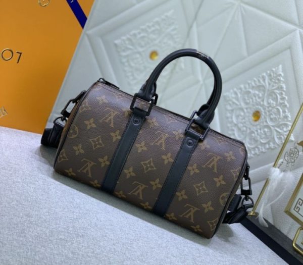 Replica Louis Vuitton Monogram Canvas Keepall Bandouliere 25 In Black - Image 3