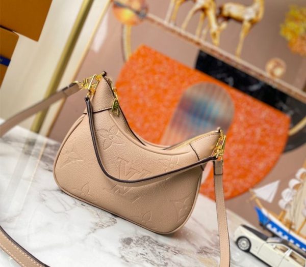 Replica Louis Vuitton Monogram Empreinte Leather Bagatelle Mini Hobo In Beige