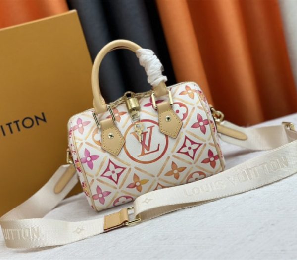 Replica Louis Vuitton LV By The Pool Monogram Tiles Canvas Speedy Bandouliere 20 Bag In Coral