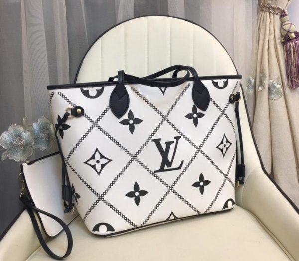 Replica Louis Vuitton Spring 2022 Monogram Empreinte Neverfull MM Tote In Cream - Image 3